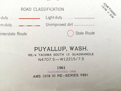 Antique Puyallup, Washington 1961 US Geological Survey Topographic Map – Fife, Milton, Sumner, Edgewood, Pierce County, Indian Reservation