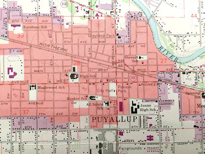 Antique Puyallup, Washington 1961 US Geological Survey Topographic Map – Fife, Milton, Sumner, Edgewood, Pierce County, Indian Reservation