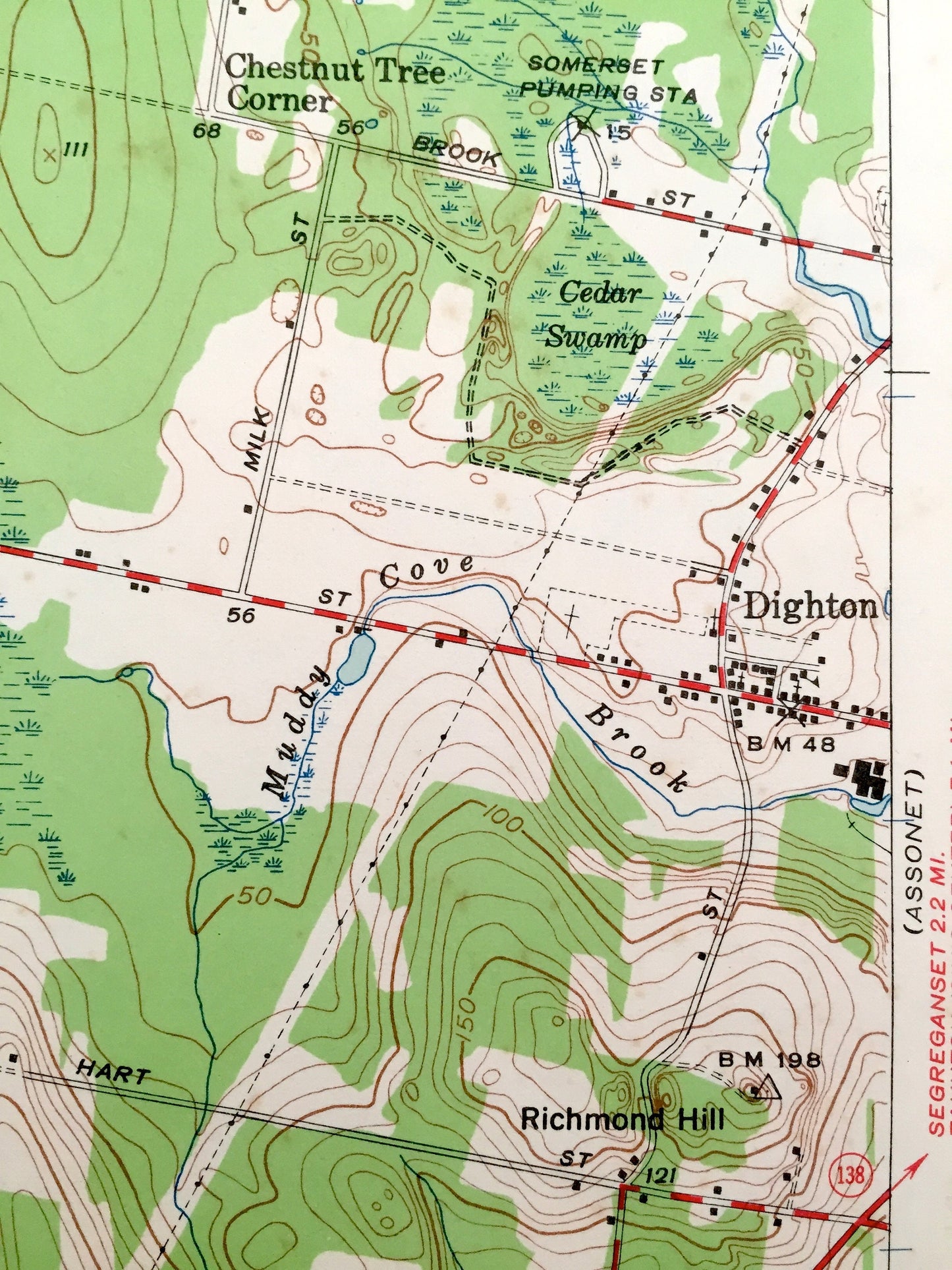 Antique Somerset, Massachusetts 1943 US Geological Survey Topographic Map – Dighton, Pottersville, Rehoboth, Manwhage, Bristol County