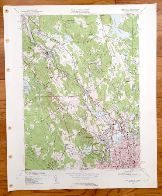 Antique Pawtucket, Rhode Island 1949 US Geological Survey Topographic Map – Cumberland, Central Falls, Lincoln, Woonsocket, Massachusetts RI
