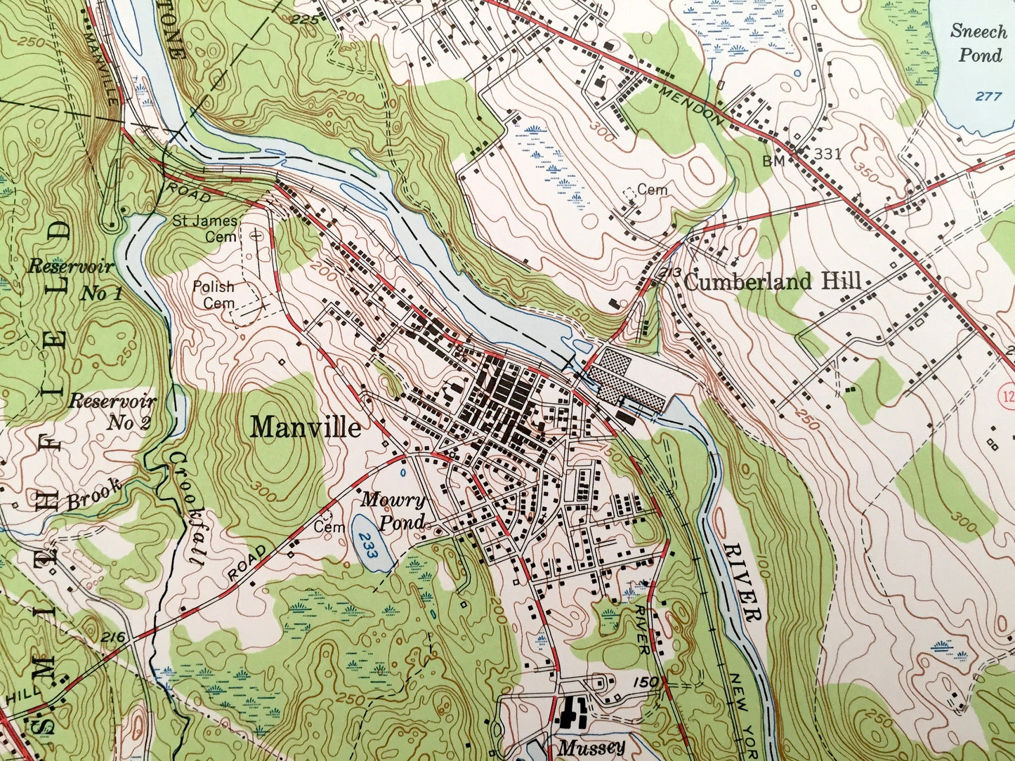 Antique Pawtucket, Rhode Island 1949 US Geological Survey Topographic Map – Cumberland, Central Falls, Lincoln, Woonsocket, Massachusetts RI