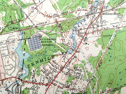 Antique Attleboro, Massachusetts 1949 US Geological Survey Topographic Map – Mansfield, Plainville, Rehoboth, Pawtauket, Rhode Island, MA RI