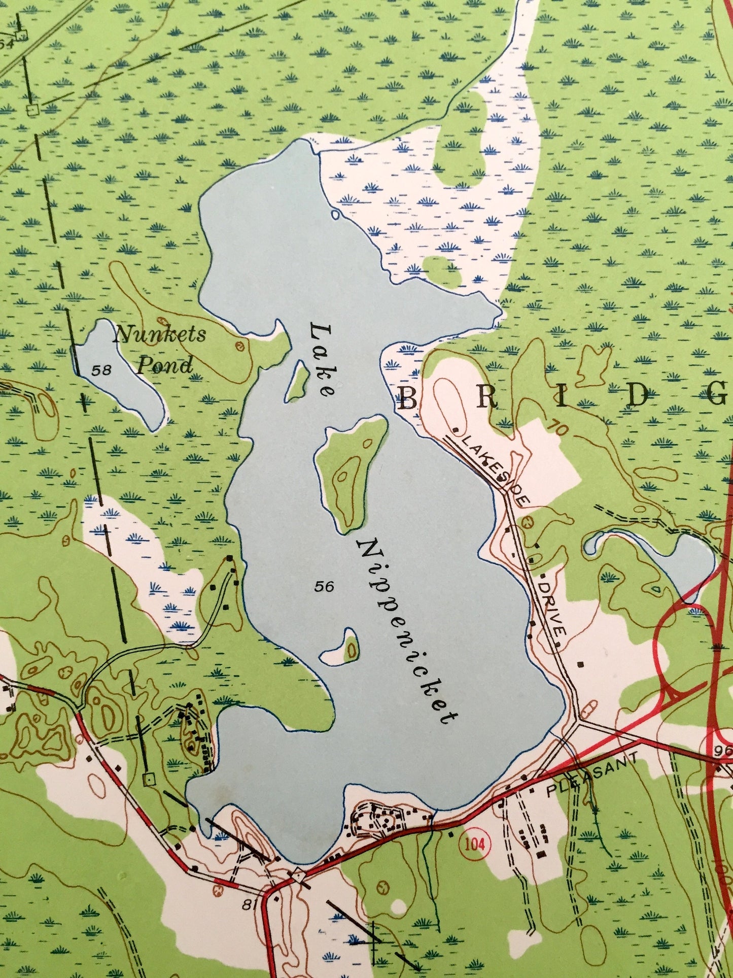 Antique Taunton, Massachusetts 1944 US Geological Survey Topographic Map – Bridgewater, Raynham, Norton, Easton, Lake Sabbatia & Nippenicket