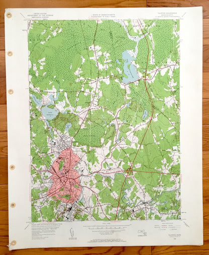 Antique Taunton, Massachusetts 1944 US Geological Survey Topographic Map – Bridgewater, Raynham, Norton, Easton, Lake Sabbatia & Nippenicket