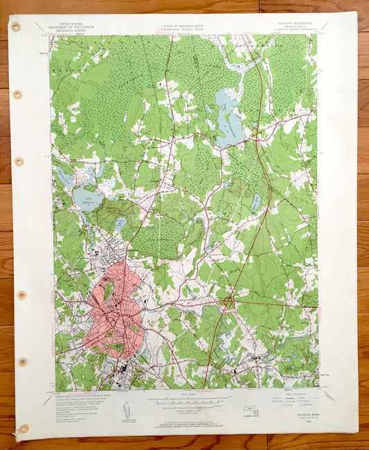 Antique Taunton, Massachusetts 1944 US Geological Survey Topographic Map – Bridgewater, Raynham, Norton, Easton, Lake Sabbatia & Nippenicket