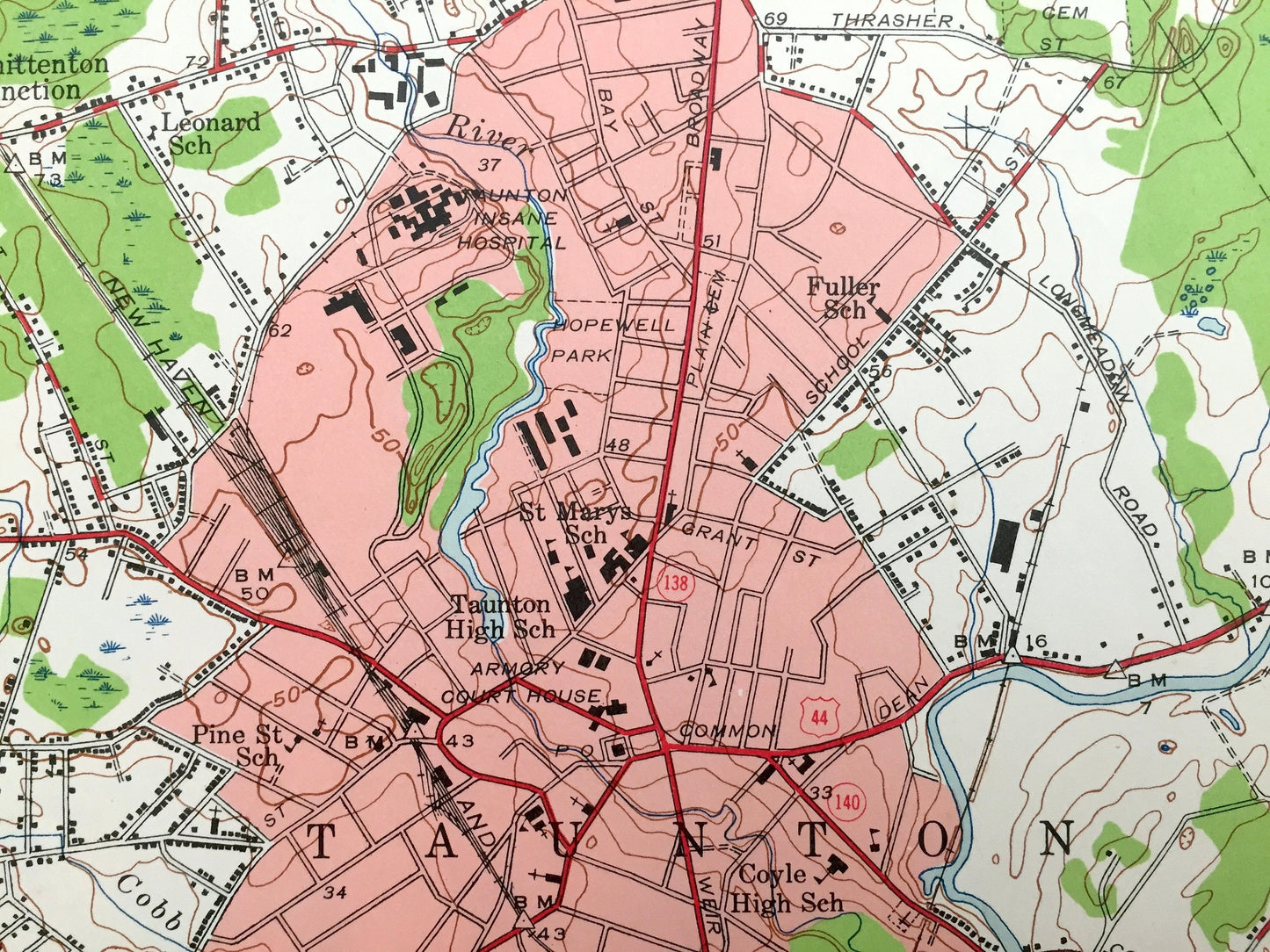 Antique Taunton, Massachusetts 1944 US Geological Survey Topographic Map – Bridgewater, Raynham, Norton, Easton, Lake Sabbatia & Nippenicket