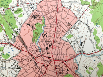 Antique Taunton, Massachusetts 1944 US Geological Survey Topographic Map – Bridgewater, Raynham, Norton, Easton, Lake Sabbatia & Nippenicket