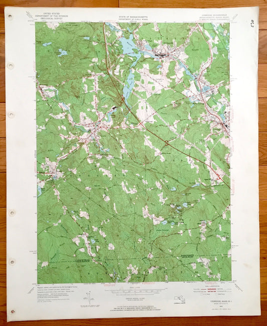 Antique Sutton, Witinsville, Uxbridge and Douglas, Massachusetts, Burrillville, Rhode Island 1953 US Geological Survey Topographic Map MA RI