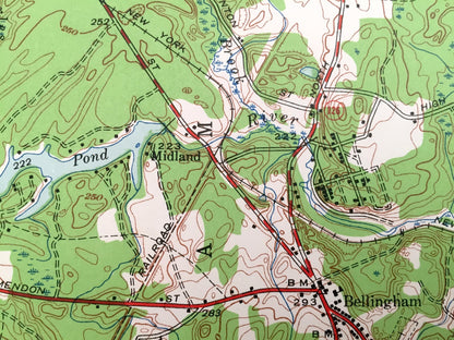 Antique Franklin, Massachusetts & Woonsocket, Rhode Island 1945 US Geological Survey Topographic Map – Bellingham, Wrentham, Woonsocket