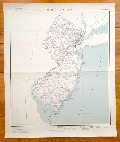Antique New Jersey State 1948 US Geological Survey Map – Warren, Hunterdon, Somerset, Atlantic, Cape May, Ocean, Middlesex, Union, Essex, NJ