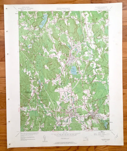 Antique Holliston, Massachusetts 1953 US Geological Survey Topographic Map – Bellingham, West Medway, Hopkinton, Sherborn Millis Franklin MA
