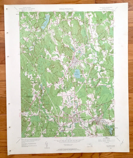 Antique Holliston, Massachusetts 1953 US Geological Survey Topographic Map – Bellingham, West Medway, Hopkinton, Sherborn Millis Franklin MA