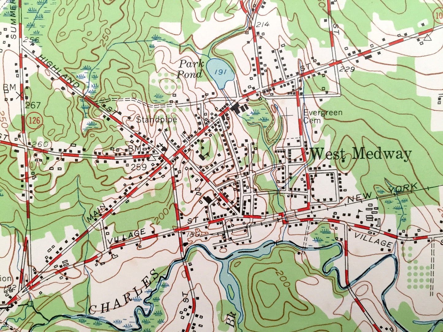 Antique Holliston, Massachusetts 1953 US Geological Survey Topographic Map – Bellingham, West Medway, Hopkinton, Sherborn Millis Franklin MA