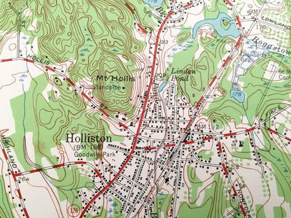 Antique Holliston, Massachusetts 1953 US Geological Survey Topographic Map – Bellingham, West Medway, Hopkinton, Sherborn Millis Franklin MA