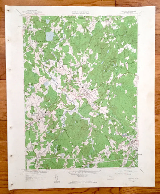 Antique Medfield, Massachusetts 1957 US Geological Survey Topographic Map – Millis, Sherborne, Walpole, Norfolk County, Walpole, Dover, MA