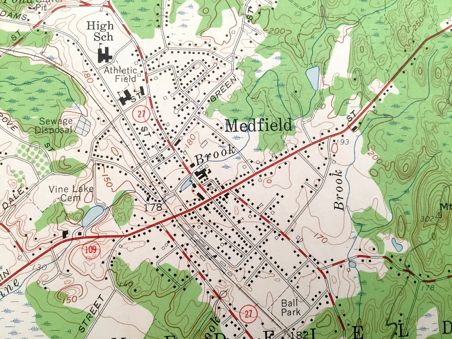 Antique Medfield, Massachusetts 1957 US Geological Survey Topographic Map – Millis, Sherborne, Walpole, Norfolk County, Walpole, Dover, MA