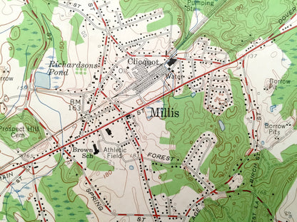 Antique Medfield, Massachusetts 1957 US Geological Survey Topographic Map – Millis, Sherborne, Walpole, Norfolk County, Walpole, Dover, MA