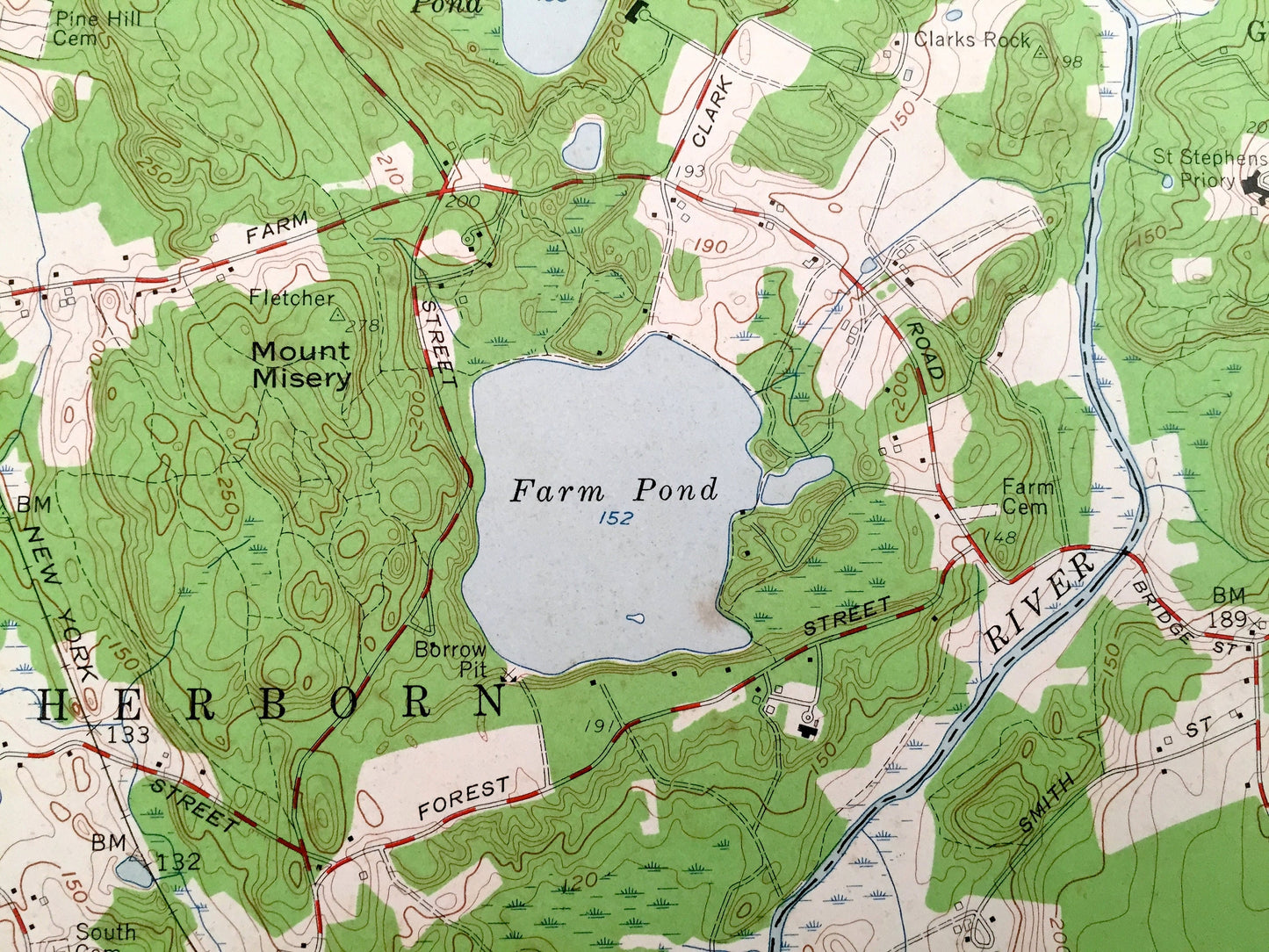 Antique Medfield, Massachusetts 1957 US Geological Survey Topographic Map – Millis, Sherborne, Walpole, Norfolk County, Walpole, Dover, MA