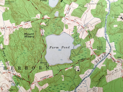 Antique Medfield, Massachusetts 1957 US Geological Survey Topographic Map – Millis, Sherborne, Walpole, Norfolk County, Walpole, Dover, MA