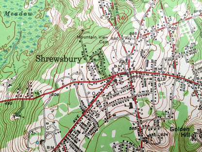Antique Shrewsbury, Massachusetts 1953 US Geological Survey Topographic Map – Boylston, Berlin, Northborough, Westborough, Fairlawn