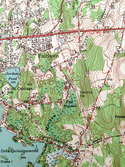 Antique Shrewsbury, Massachusetts 1953 US Geological Survey Topographic Map – Boylston, Berlin, Northborough, Westborough, Fairlawn