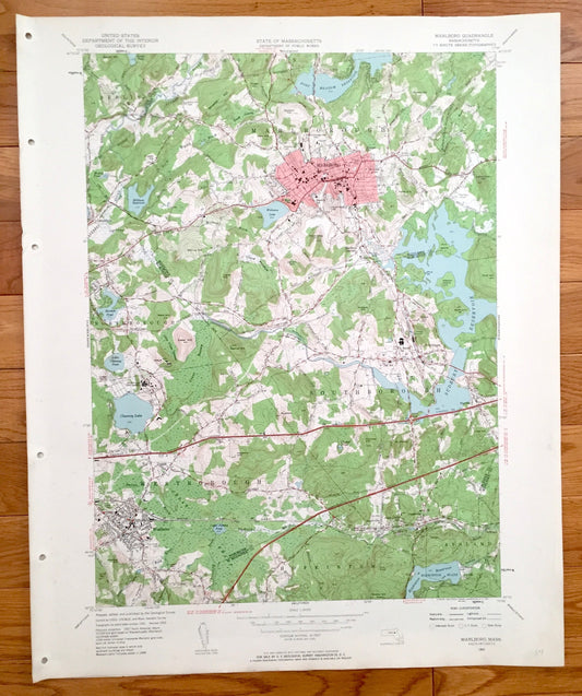 Antique Marlborough, Massachusetts 1953 US Geological Survey Topographic Map - Westborough, Northborough, Hopkinton, Ashland, Marlboro, MA