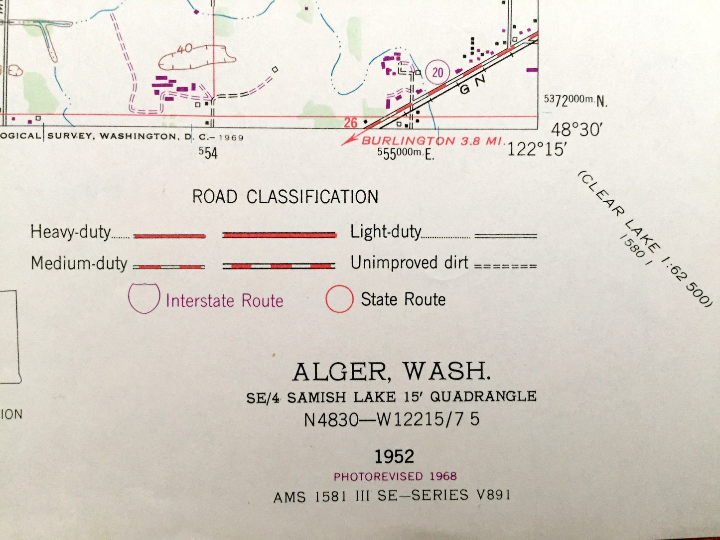 Antique Alger, Washington 1952 US Geological Survey Topographic Map – Hoogdal, Skagit County, Donovan State Park, Colony Creek, Samish River