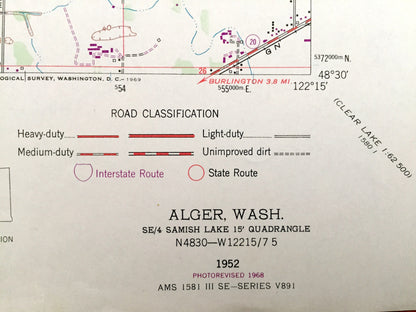 Antique Alger, Washington 1952 US Geological Survey Topographic Map – Hoogdal, Skagit County, Donovan State Park, Colony Creek, Samish River