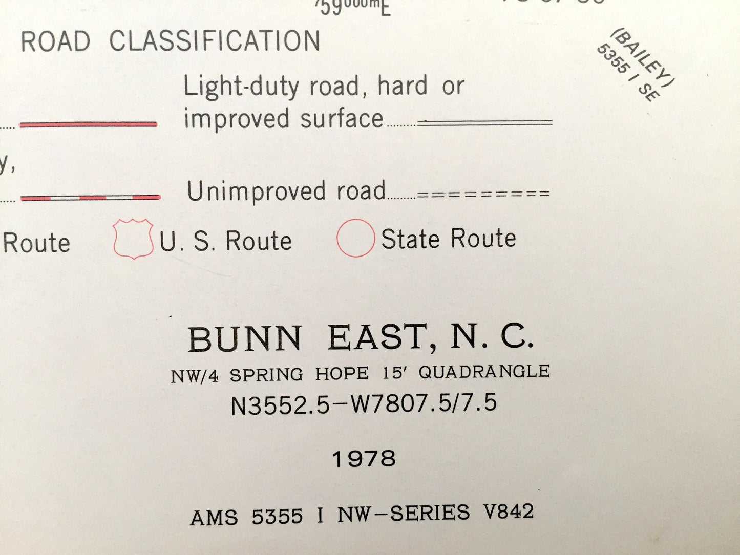 Antique Bunn, North Carolina 1978 US Geological Survey Topographic Map – Franklin, Nash County, Seven Paths, Daddysville, Lake Sagamore, NC