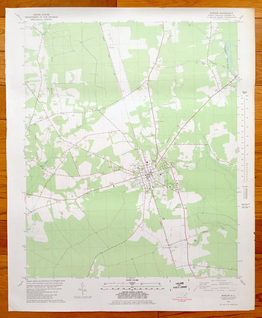 Antique Burgaw, North Carolina 1981 US Geological Survey Topographic Map – Murray Town, Van Eden, St Helena, Pender County, Cape Fear, NC