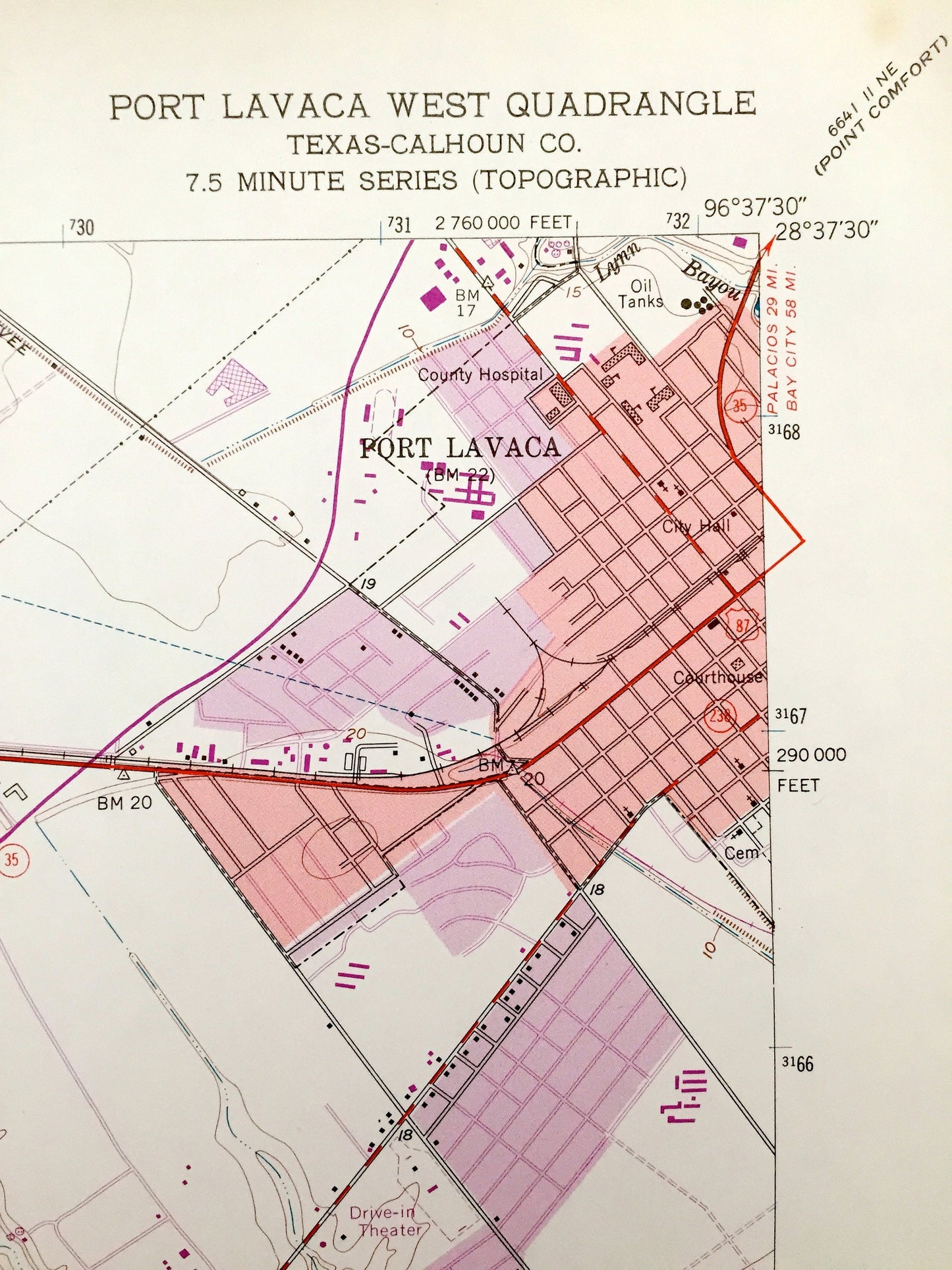 Antique Port Lavaca, Texas 1952 US Geological Survey Topographic Map – Chocolate Bayou, Chocolate Bay, Calhoun County