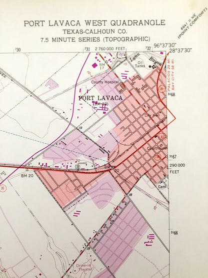 Antique Port Lavaca, Texas 1952 US Geological Survey Topographic Map – Chocolate Bayou, Chocolate Bay, Calhoun County