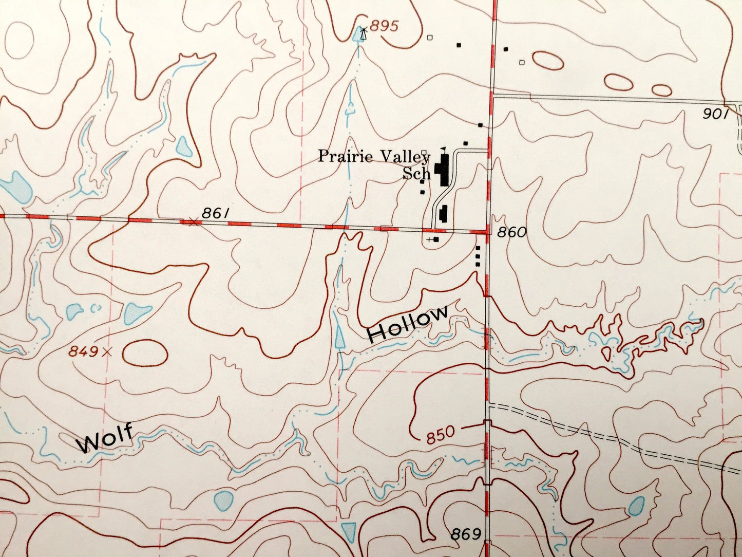 Antique Prairie Valley School, Texas & Brown, Oklahoma 1968 US Geological Survey Topographic Map – Lake Nocona, Red River Rowland,Hynds City