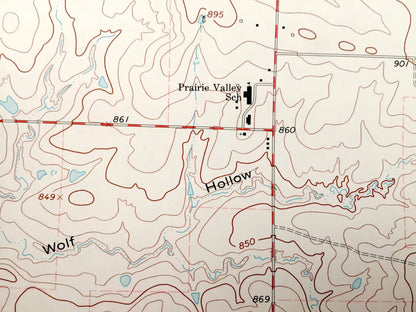 Antique Prairie Valley School, Texas & Brown, Oklahoma 1968 US Geological Survey Topographic Map – Lake Nocona, Red River Rowland,Hynds City