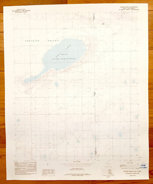 Antique Golden Ranch, Texas & Portales Valley, New Mexico 1985 US Geological Survey Topographic Map – Salt Lake, Grulla Wildlife Refuge