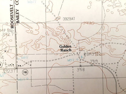 Antique Golden Ranch, Texas & Portales Valley, New Mexico 1985 US Geological Survey Topographic Map – Salt Lake, Grulla Wildlife Refuge