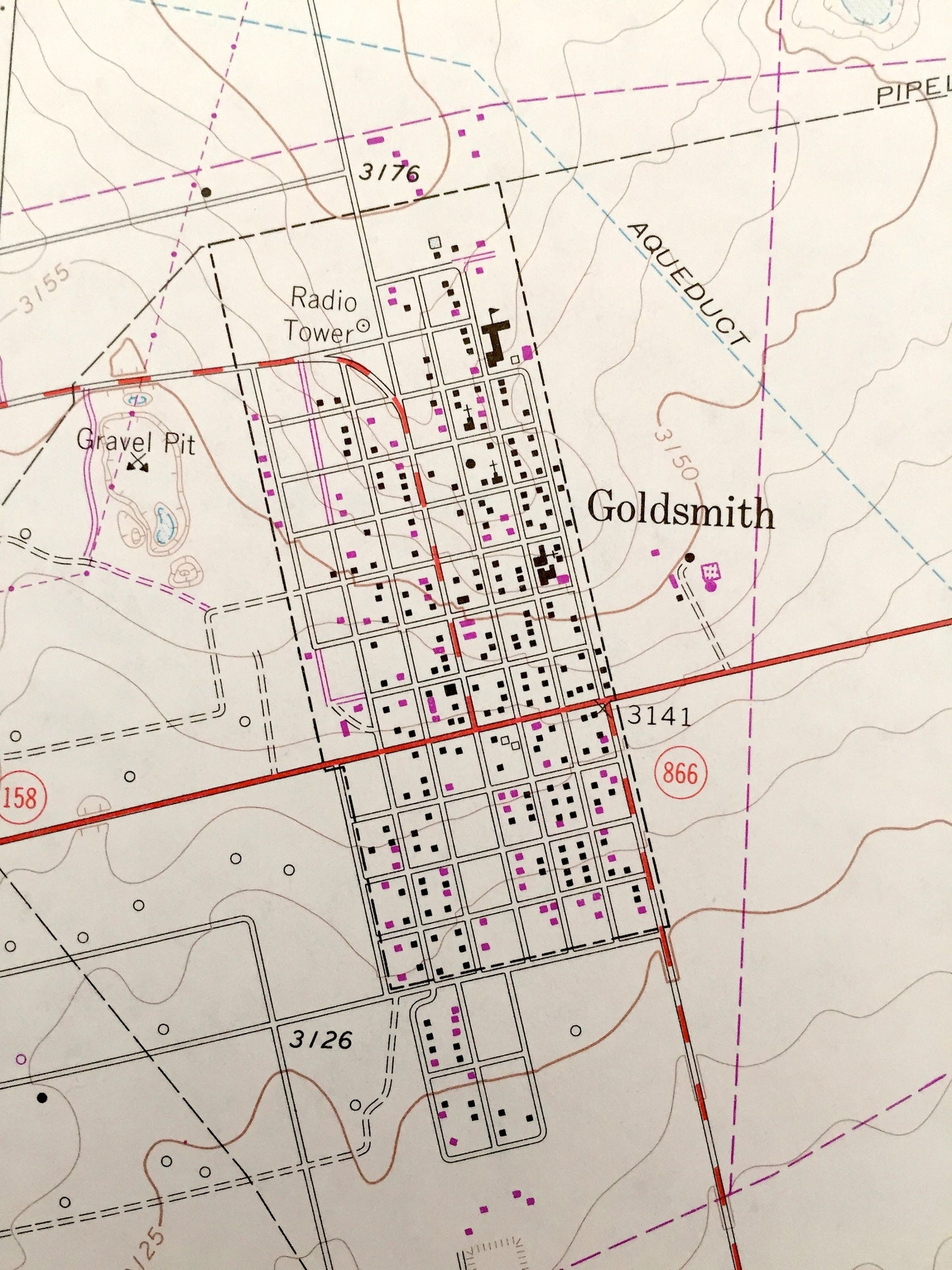 Antique Goldsmith, Texas 1965 US Geological Survey Topographic Map – Ector County, Johnson, Lawson, Goldsmith and Donnelly Oil Fields
