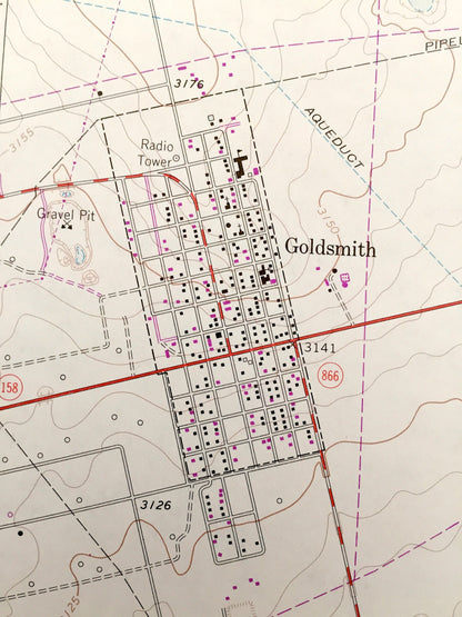 Antique Goldsmith, Texas 1965 US Geological Survey Topographic Map – Ector County, Johnson, Lawson, Goldsmith and Donnelly Oil Fields