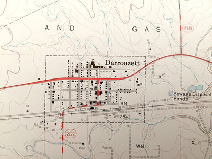 Antique Darrouzett, Texas 1972 US Geological Survey Topographic Map – Atchison Topeka and Sante Fe Railroad, Lipscomb County, Oil Fields