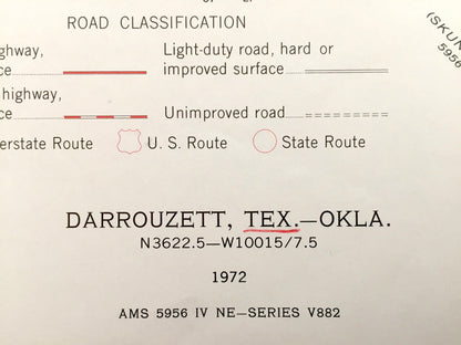 Antique Darrouzett, Texas 1972 US Geological Survey Topographic Map – Atchison Topeka and Sante Fe Railroad, Lipscomb County, Oil Fields