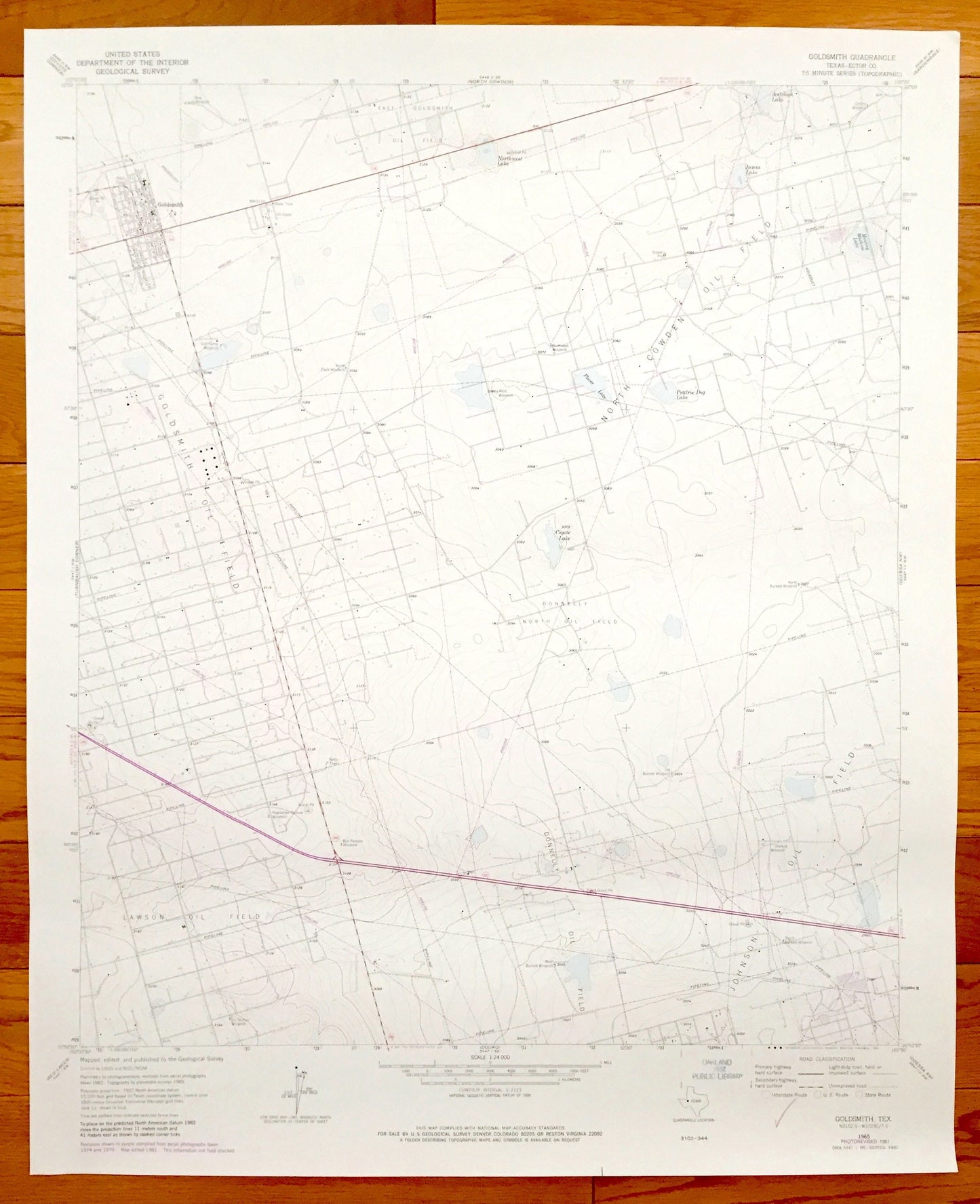 Antique Goldsmith, Texas 1965 US Geological Survey Topographic Map – Ector County, Johnson, Lawson, Goldsmith and Donnelly Oil Fields