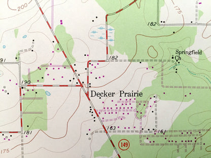 Antique Magnolia East, Texas 1962 US Geological Survey Topographic Map – Decker Prairie, Pinehurst, Mostyn, Ventura, Stagecoach, Karen