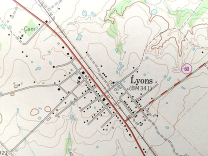 Antique Lyons, Texas 1960 US Geological Survey Topographic Map – Center Line, Davidson, Burleson County