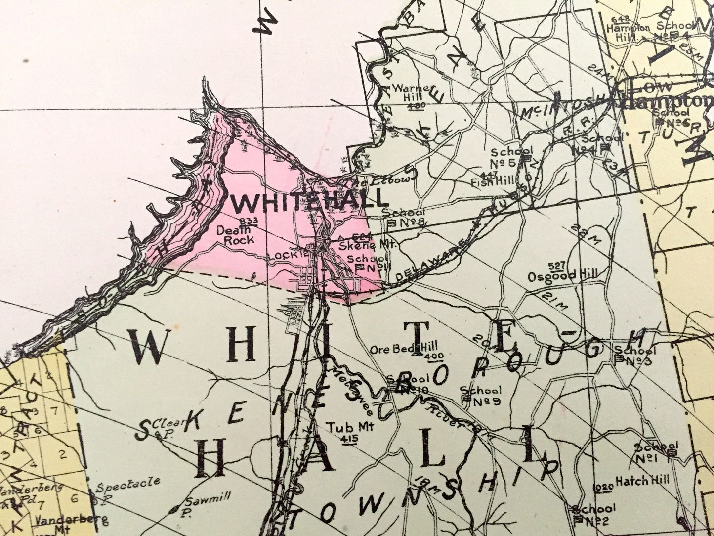 Antique Washington County, New York 1912 New Century Atlas Map – Fort Edward, Hudson Falls, Whitehall, Fort Ann, Granville, Salem, Greenwich