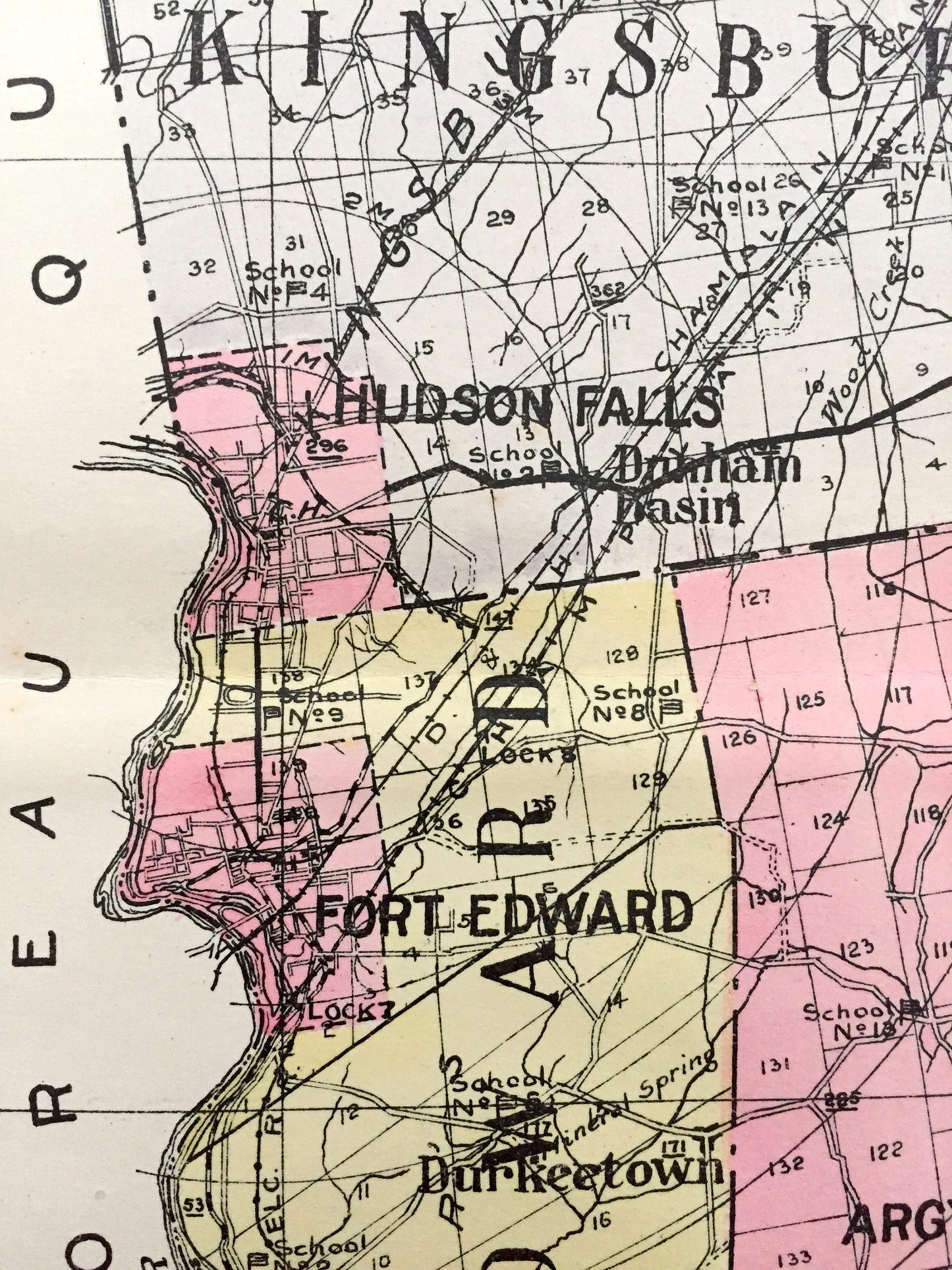 Antique Washington County, New York 1912 New Century Atlas Map – Fort Edward, Hudson Falls, Whitehall, Fort Ann, Granville, Salem, Greenwich