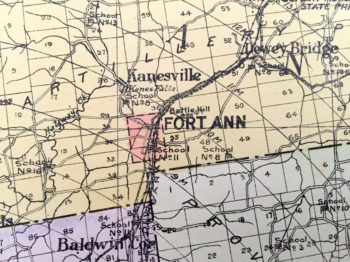 Antique Washington County, New York 1912 New Century Atlas Map – Fort Edward, Hudson Falls, Whitehall, Fort Ann, Granville, Salem, Greenwich