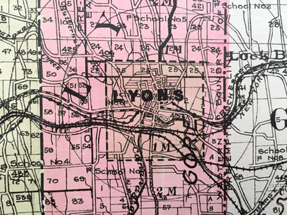 Antique Wayne County, New York 1912 New Century Atlas Map – Lyons, Newark, Palmyra, Macedon, Sodus Point, Pultneyville, Huron, Clyde Rose NY