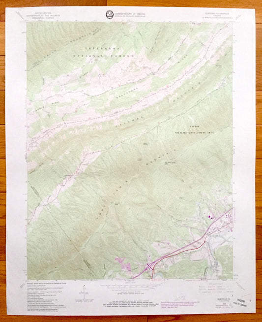 Antique Glenvar, Virginia 1963 US Geological Survey Topographic Map – Jefferson National Forest, Fort Lewis Mountain, Wabun, Roanoke County
