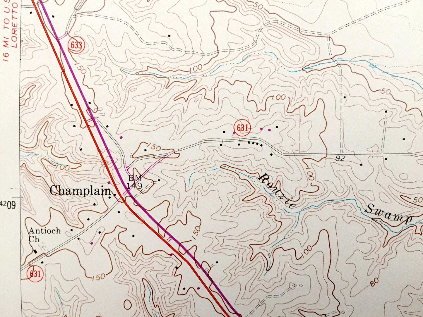 Antique Champlain, Virginia 1968 US Geological Survey Topographic Map – Oak Row, Layton, Leedstown, Horners, Foneswood, Rappahannock River