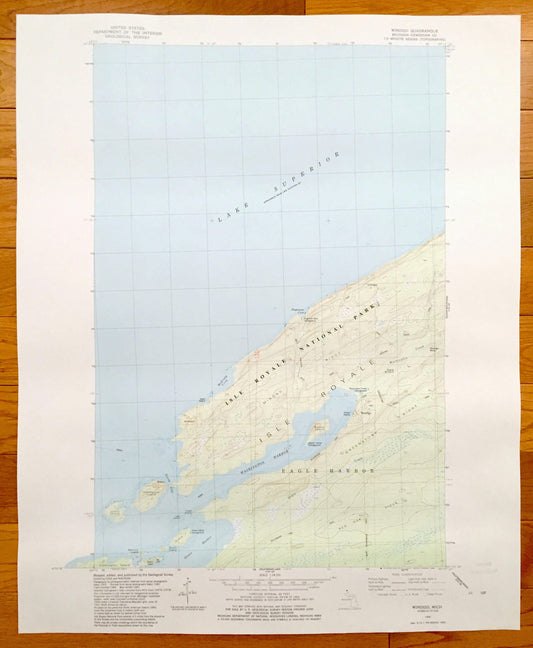 Antique Windigo, Michigan 1985 US Geological Survey Topographic Map – Isle Royale National Park, Eagle Harbor, Lake Superior Grace Island MI